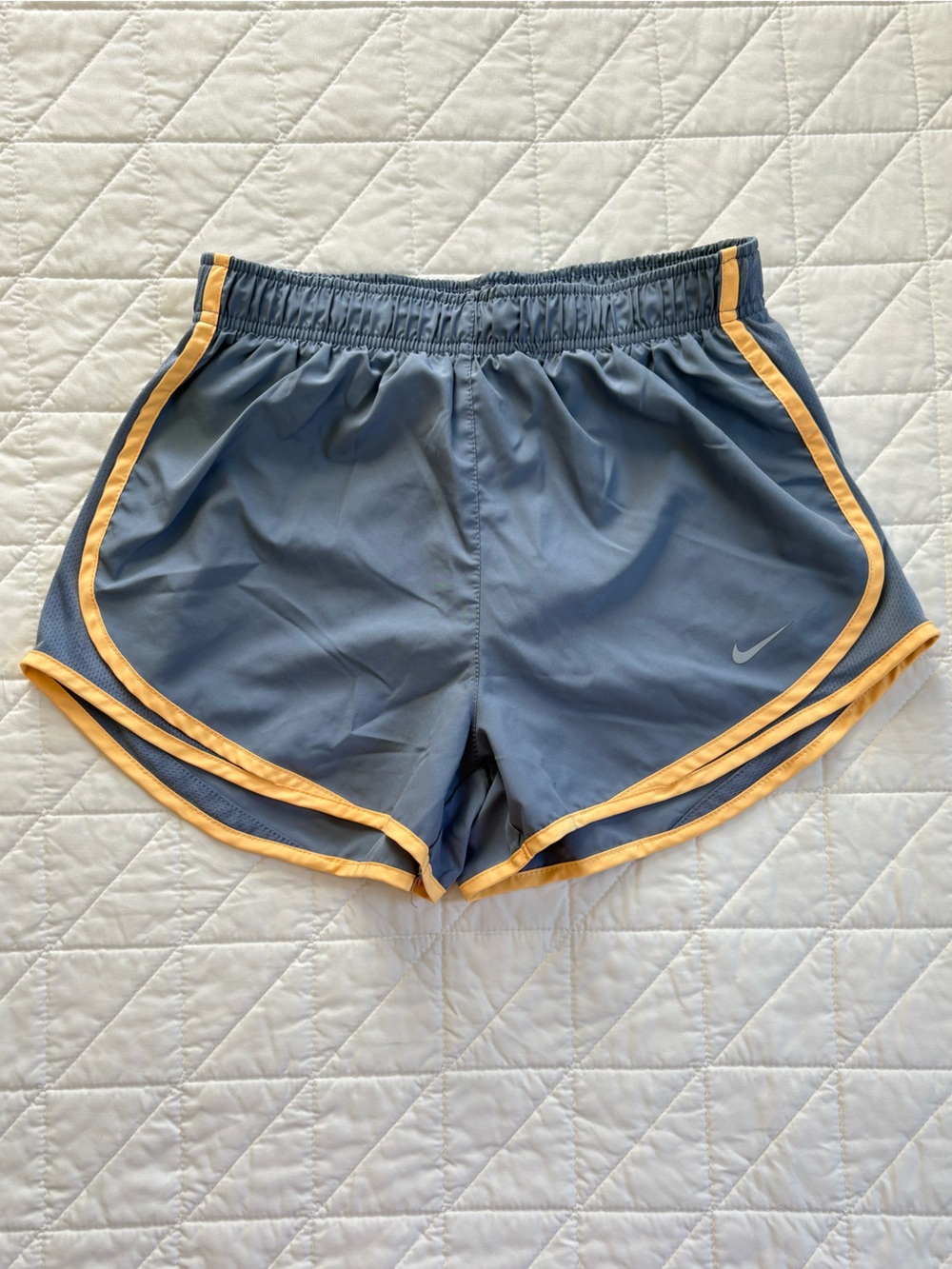 Nike Dri-FIT Tempo Grey Yellow Athletic Running Shorts - Women’s Size Small